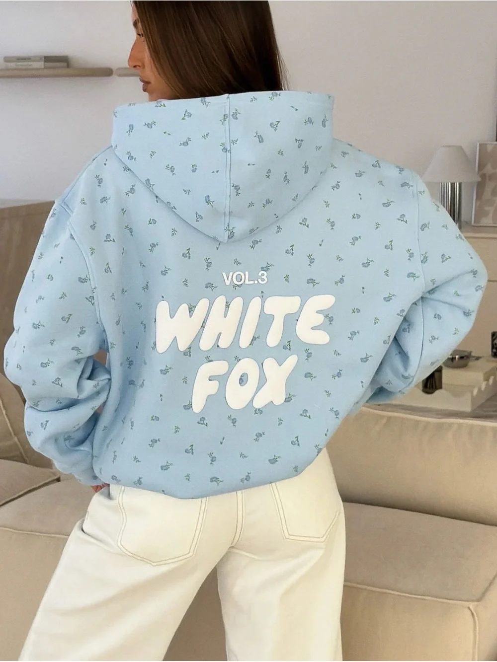 NWT White Fox Offstage Printed Oversized Hoodie Blue Ditsy Vol. 3 S/M